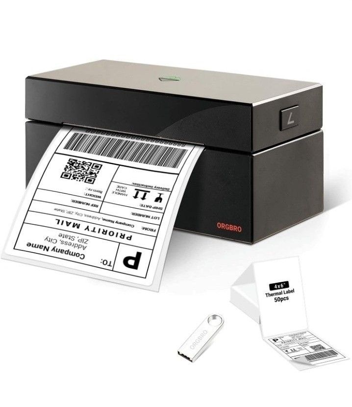 ORGBRO Shipping Label Printer, 4x6 Thermal Label Printer for Small Business, High Speed Sticker Maker for Commercial Grade Shipping Packages