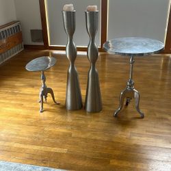 Living Room Nickel Coffee Table And 2 Decorative Candle Holders 
