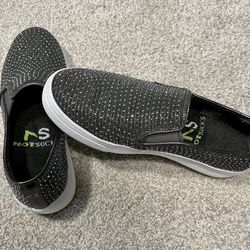 Skechers Black sparkly slip-ons, size 9, with NotSocks insoles. Excellent condition 