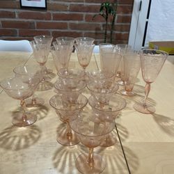 Large Collection of Vintage Pink Depression Glass Drinkware