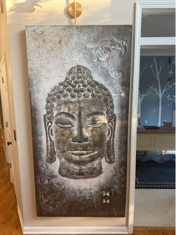 Large Buddha Wall Art – Textured Metallic Finish
