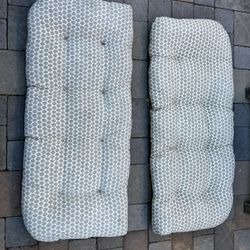 2 Piece Outdoor Patio Furniture Cushions in Gray and White   Located in concord  Very good condition  No damages Covers not removable   Measures 45” x