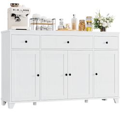 HIFIT 55" Large Kitchen Buffet Cabinet with Storage Drawers, Modern Sideboard Buffet Table Storage Cabinet with Doors and Shelves, Wood Coffee Bar Cab