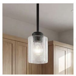 KICHLER Winslow 1-Light Black Mini Pendant Light with Clear Seeded Glass