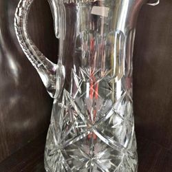Cut Crystal Pitcher. 10" H. PLEASE READ DESCRIPTION