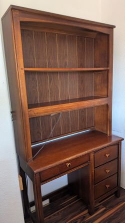 Solid Wood Desk with Shelves and Light