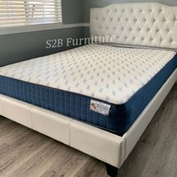 Full White Crystal Button Bed 