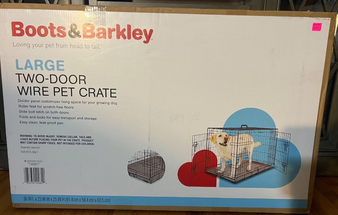 BOOTS & BARKLEY LARGE TWO DOOR WIRE PET CRATE WOTH DIVIDER