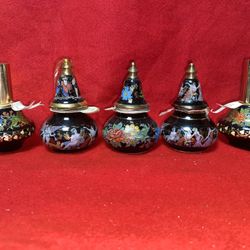 Vintage 3.5 Inch Set Of 5 2 Refillable Sprays, 3 Oil/Cream 24k gold Ceramic Vase Collectibles 