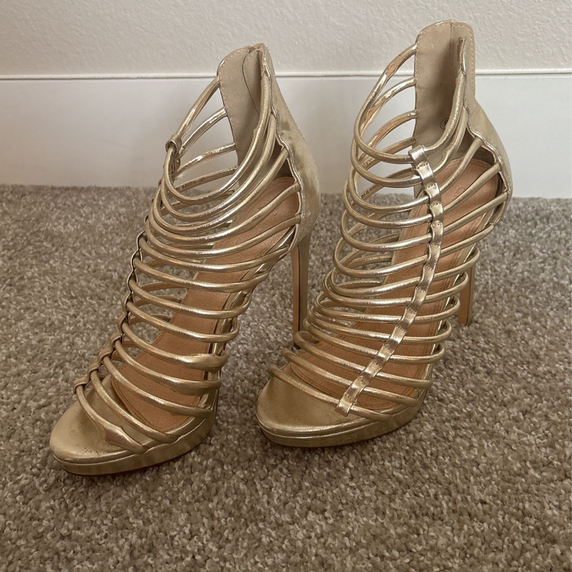 Charloette Russe gold heel (open toe) size 8