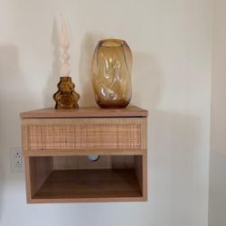 Set of 2 Floating Nightstands – Wood + Cane (Modern / Mid-Century)