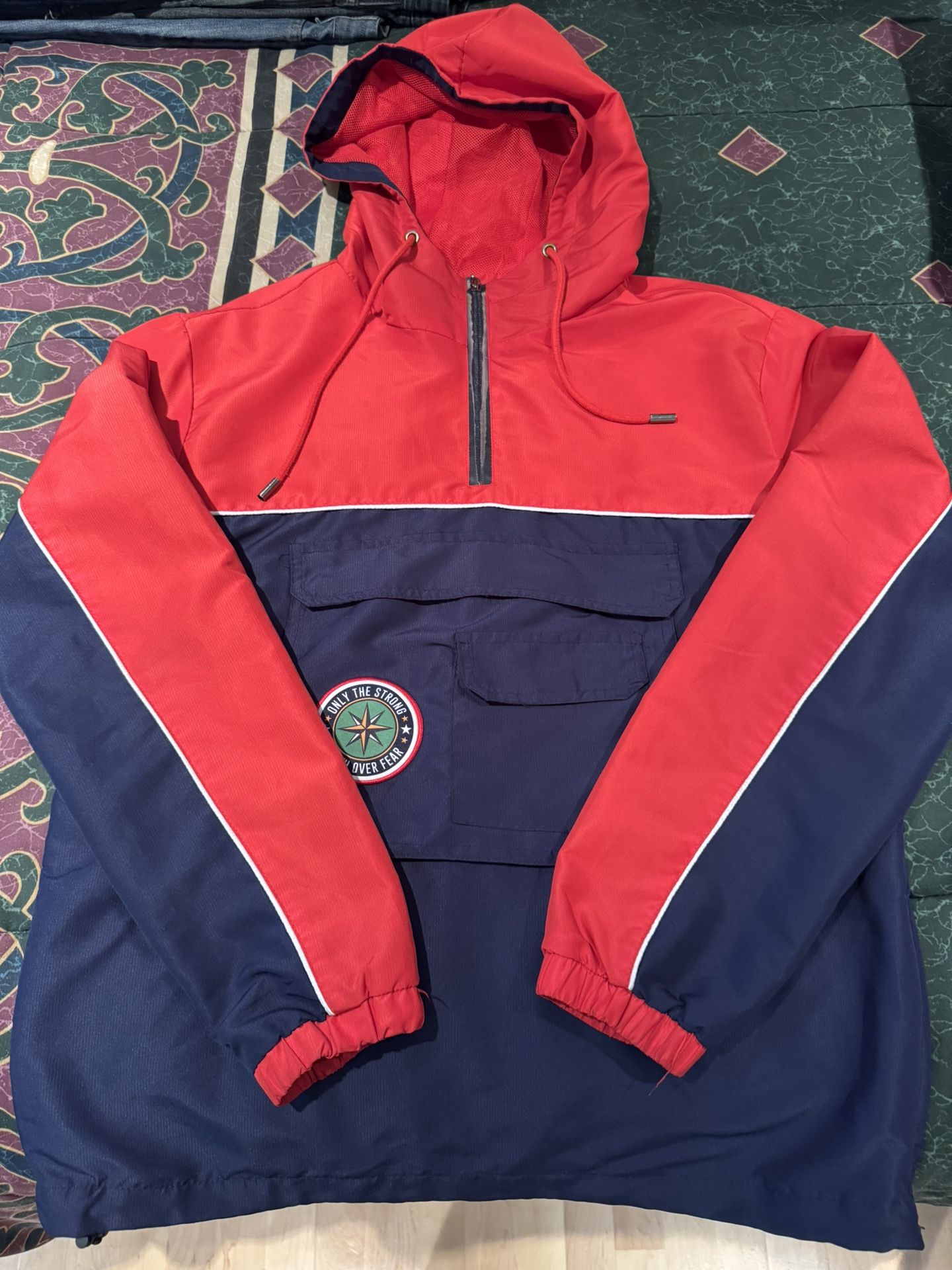 Red and navy windbreaker jacket #streetwear