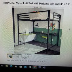 Dhp Miles Metal Loft Bed With Desk  Full Size Bed 54 * 75