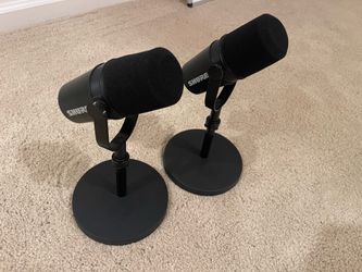Shure MV7 Podcast Microphones Pair with Desk Stands