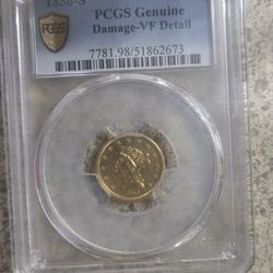 1856-S Liberty Head Gold $2.50 Coin Antique PCGS Authentication 