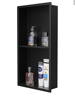 Stainless Steel Shower Niche 24" X 12" Matte Black Double Shelves Over Mount Installation