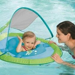 New! Baby Spring Pool Float w/ Sun Canopy - Green Fish