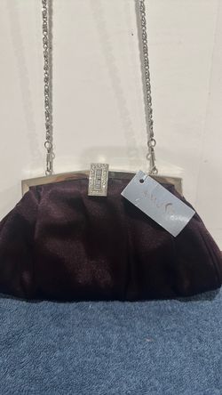 Purple Satin Evening Clutch with Chain Strap.