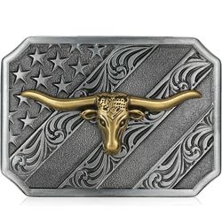 Western Cowboy Belt Buckle for Men,Texas Vintage Rodeo Longhorn Bull Belt Buckle Cowgirl