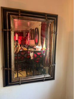 Large Decorative Wall Mirror – Dark Wood & Bronze Frame