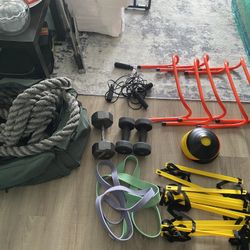 Fitness Equipment- Battling Rope, Jumping Ropes, Weights, Hurdles And Cones. 