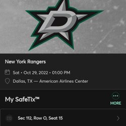 DALLAS STARS VS NEW YORK RANGERS 2 TICKETS SECTION 112 ROW O
