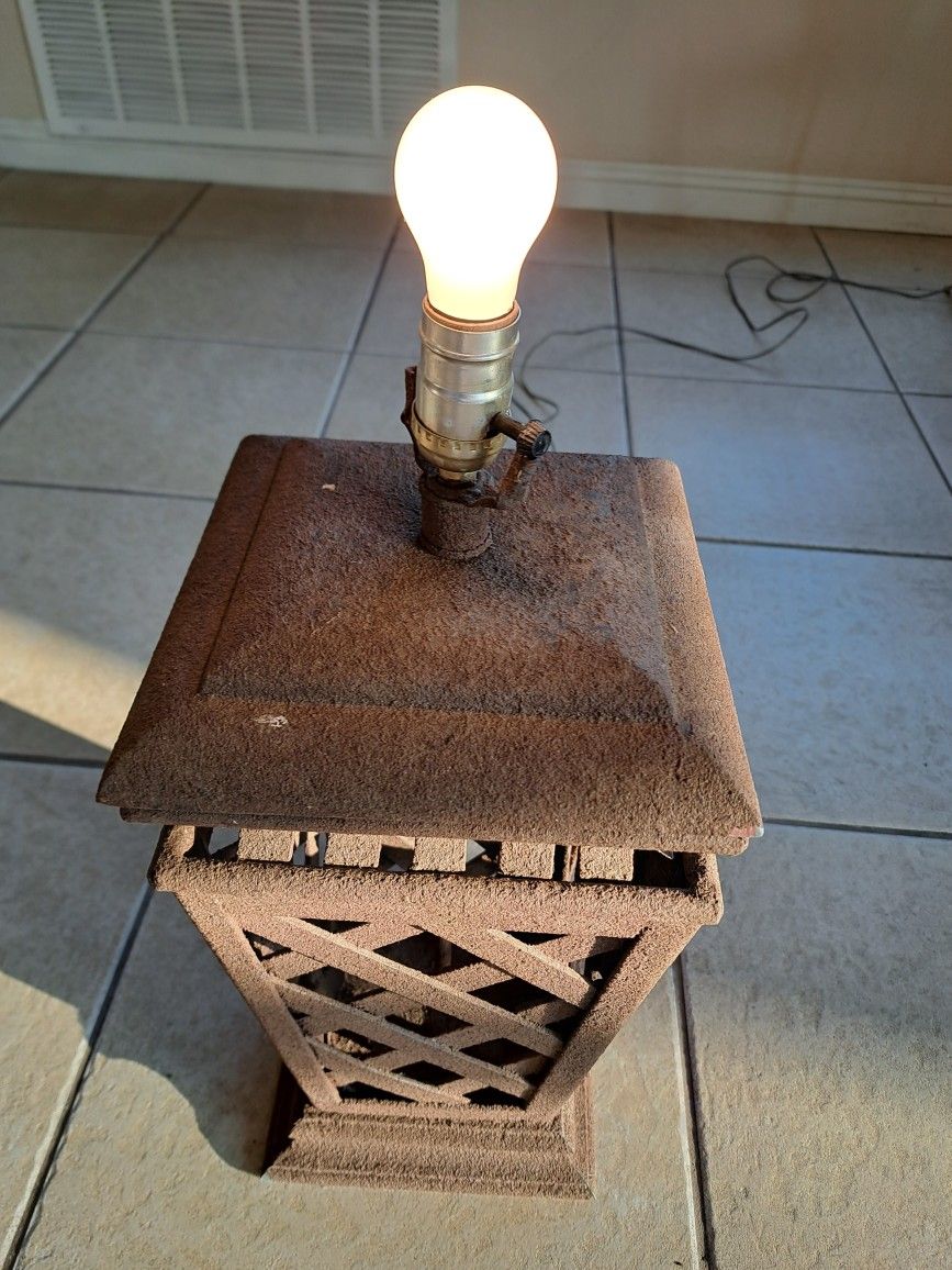 Old Antique Rustic Wrought Iron Metal Table Lamp 
