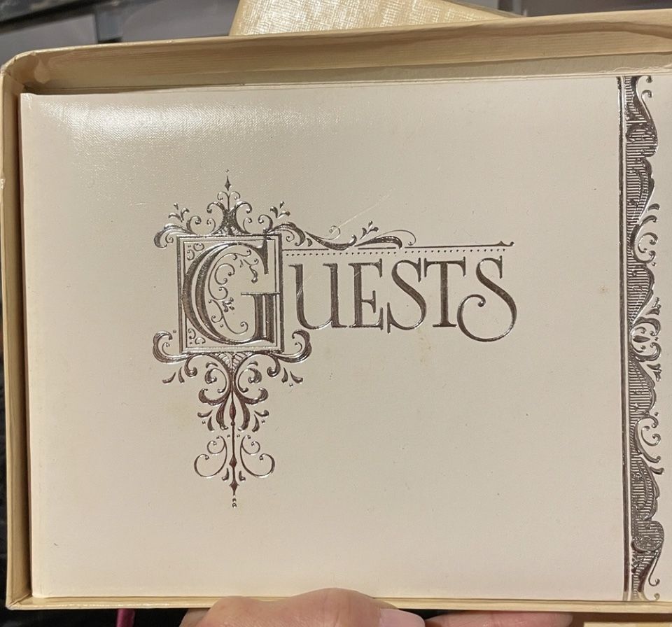 New Guest Signature Book Cream Color Silver Lettering 5x6 Hardcover
