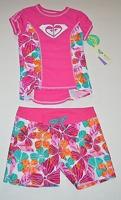 ROXY Girls Rash Guard & Board Shorts Tankini Swimsuit (NEW)