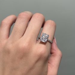 Classic radiant cut hidden halo solitaire ring