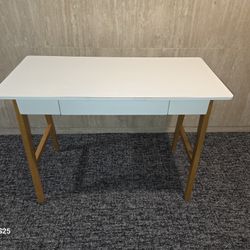 Writing Desk with Drawer and Wood Legs - White
