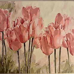 Handmade Framed Canvas Painting Pink Tulips Flowers Home Decor (16x20 Inches)