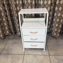 Furnulem White Nightstand with 3 Drawers, Night Stand with 2 Drawers and 4 Tier Storage Shelf, White