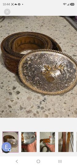 Vintage Brown Leather Belt with Montana Silversmiths Silver Plated Stag Buckle