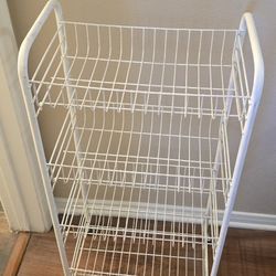 White Metal 4-Tier Storage Basket Rack – Rolling