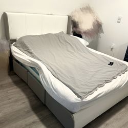 Queen Modern Upholstered Storage Bed Frame Deluxe Wingback Headboard Platform