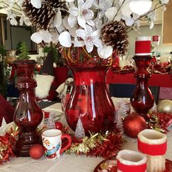 Vase And A Set Of Candles Holders Red Color