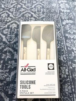 All-Clad 3-Piece Silicone Spatula Set - Platinum Silicone & Stainless Steel NIB
