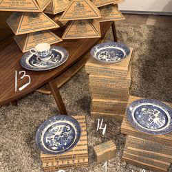 Churchill Blue Willow Dinnerware Set – Made in England – 69 Pieces – Original Boxes
