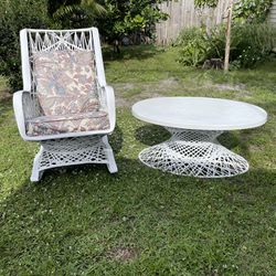 Patio Rocking Chair And Table 36”x24”x16”H With Cushions In Good Condition $70 Firm On Price