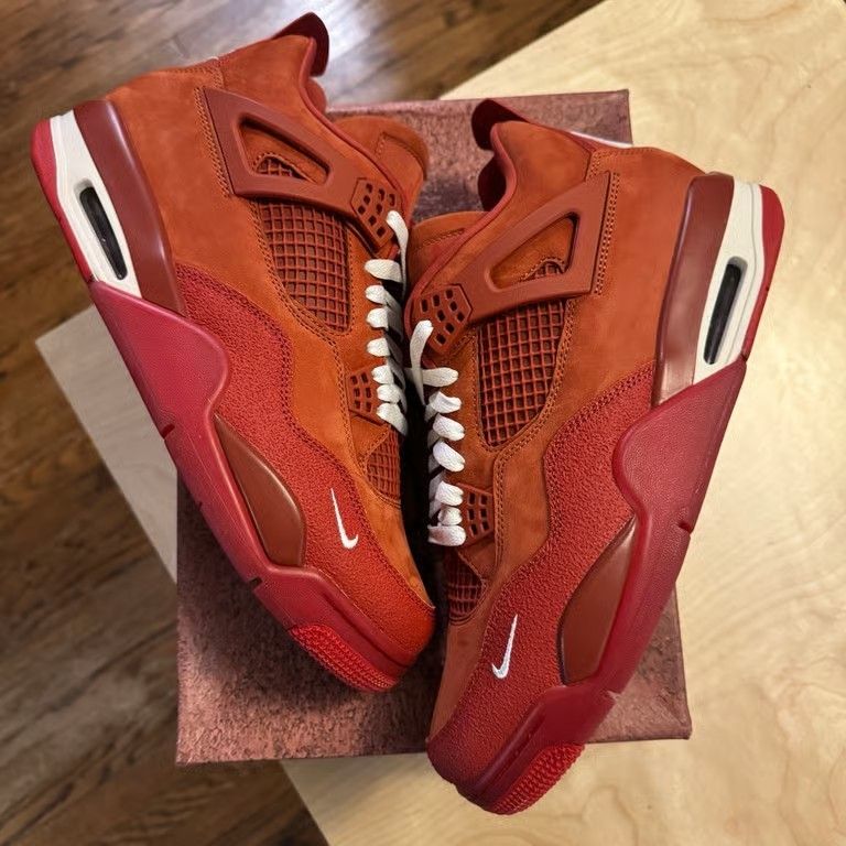 The men's red sneakers and sports shoes are brand new