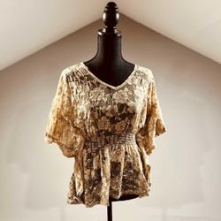 Brown lace scoop neck blouse - S