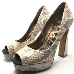 Snakeskin Peep-toe Pumps