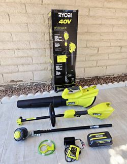RYOBI 40V Leaf Blower 550CFM & Weed Eater String Trimmer EXPAND-IT Attachment Capable KIT