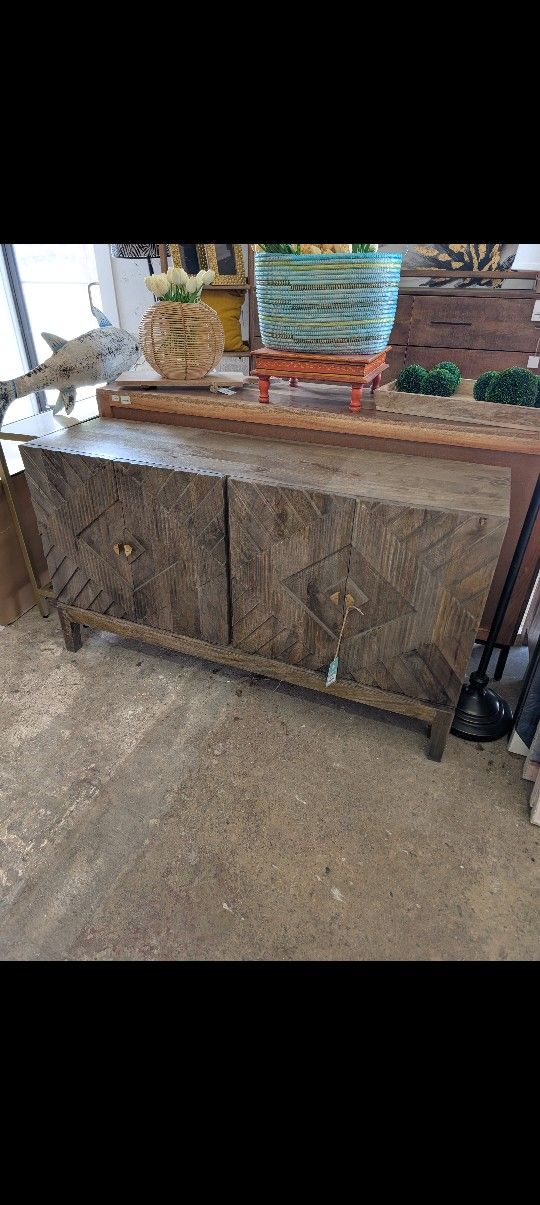 Carved Mango Wood Four Door Console