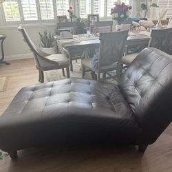 Chateau d'Ax Chocolate Leather Chaise Lounger 3’wide x 4’L couch chair tufted button modern look