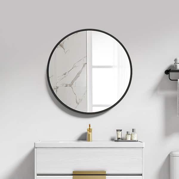 24 in. W x 24 in. H Medium Round Black Aluminum Surface Mount Medicine Cabinet with Mirror