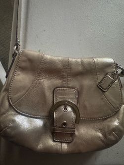 Coach Rose Gold Tone Metallic Mini Handbag Shoulder Strap Horse Shoe Buckle