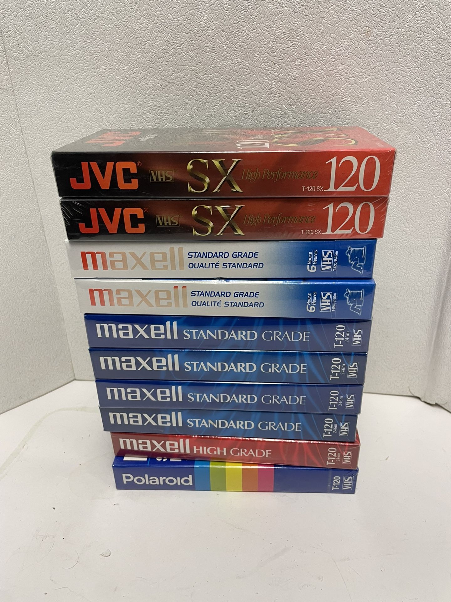 Lot Of 10 Blank New Sealed VHS Tapes - MIXED BRANDS MAXELL JVC POLAROID