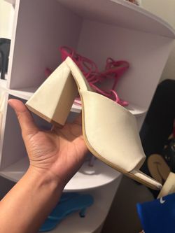 Cream Block Heel Mule Sandal